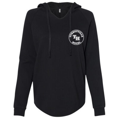 Turbotville Hotel Women's V-Neck Hoodie - PRM2500 - Women's Lightweight California Wavewash Hooded Pullover Sweatshirt Thumbnail